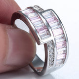 Pink Baguette CZ Open Bypass Ring