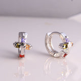 Multicolor CZ Cross Huggie Earrings