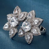 Pear CZ Double Flower Open Bypass Ring