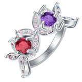 Red and Purple CZ Flower Bypass Ring