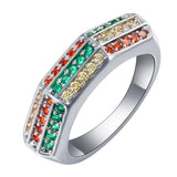 Red Green Yellow CZ Striped Band Ring
