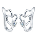 Silver Open Heart CZ Huggie Earrings
