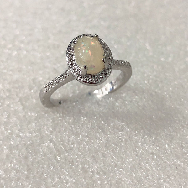 Small Opal-Look Oval Halo Ring