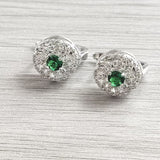 Green Round CZ Butterfly Halo Leverback Earrings