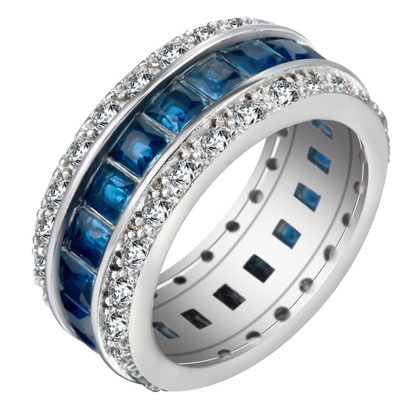 Sapphire-Blue Baguette CZ Channel Band Ring