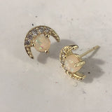 Opal-Look Crescent Moon CZ Stud Earrings