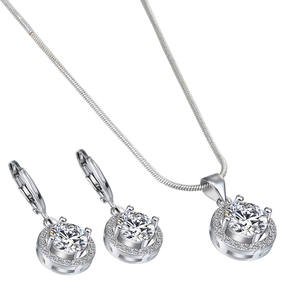 Round CZ Halo Pendant and Earring Set