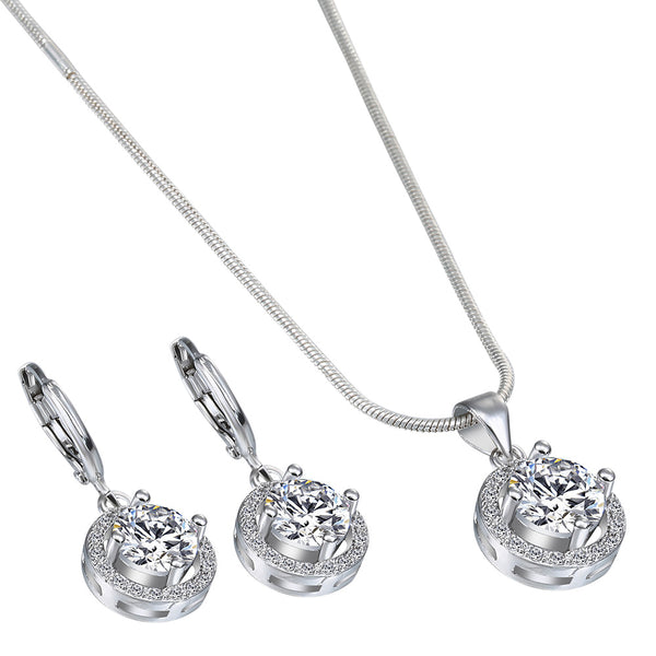 Round CZ Halo Pendant and Earring Set
