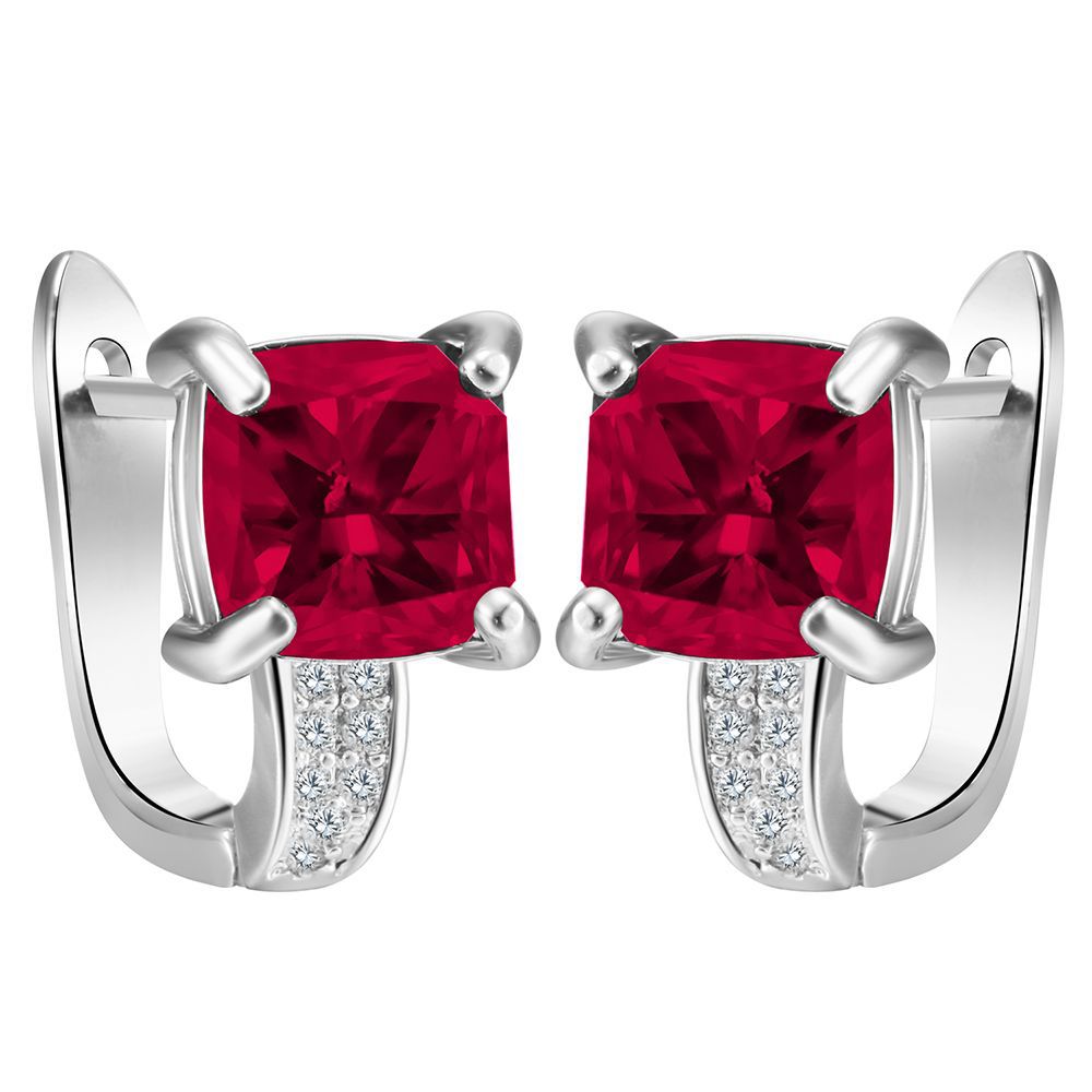 Ruby-Red Cushion CZ Solitaire Leverback Earrings