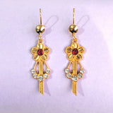 Red CZ Scroll Swirl Teardrop Earrings