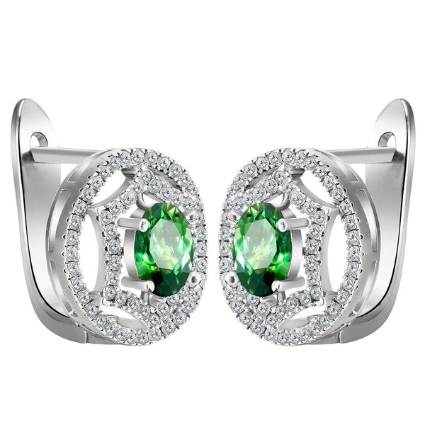 Green Oval CZ Orbit Halo Leverback Earrings