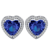 Aqua Heart CZ Halo Stud Earrings