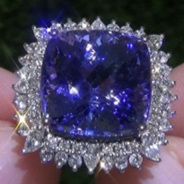 Sapphire-Blue Cushion CZ Halo Ring