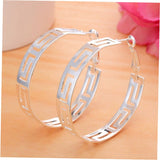 Silver Greek Key Cutout Large Hoop Earrings