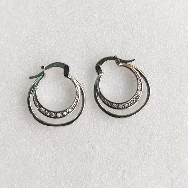 Double Crescent CZ Small Hoop Earrings