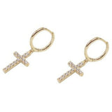 Textured Cross Huggie Drop Earrings