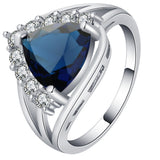 Sapphire-Blue Trillion CZ Halo Jewelry Set