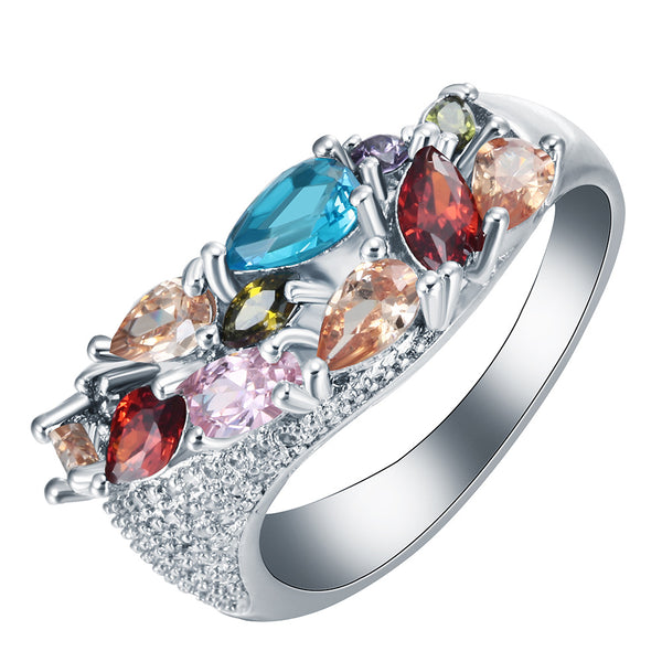 Multicolor Pear CZ Scatter Pave Ring