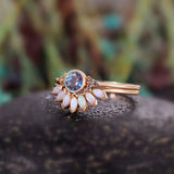 Opal-Look Petal Crown Rose Gold Ring