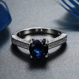 Sapphire-Blue Round CZ Pavé Solitaire Ring