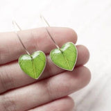 Green Leaf Heart Hook Earrings