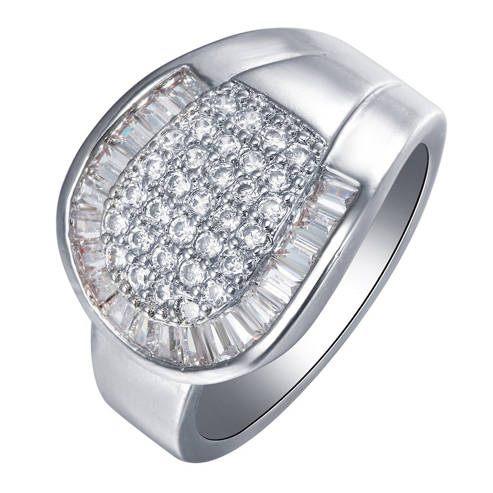 Pavé CZ Shield Top Wide Band Ring