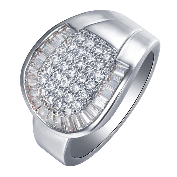 Pavé CZ Shield Top Wide Band Ring