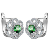 Green Round CZ Looped Petal Leverback Earrings