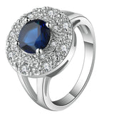 Sapphire-Blue Round CZ Halo Jewelry Set