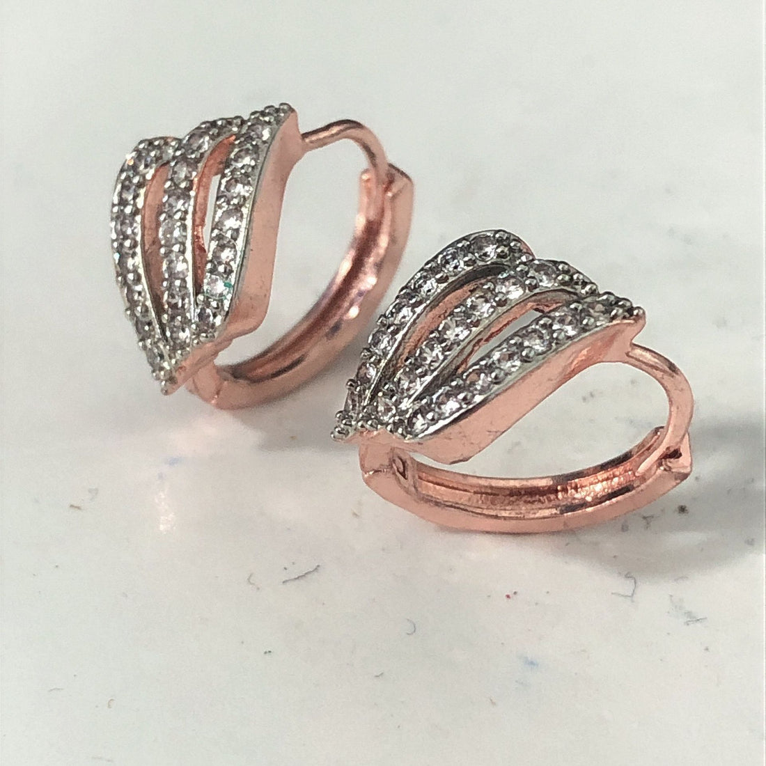 Pavé CZ Layered Petal Huggie Earrings