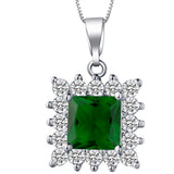 Emerald-Green Square CZ Starburst Halo Jewelry Set