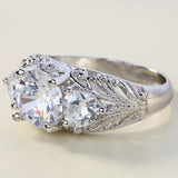 Round CZ Three-Stone Filigree Gallery Ring