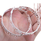 Silver Greek Key Cutout Large Hoop Earrings