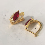 Ruby-Red Marquise CZ Gold Huggie Earrings
