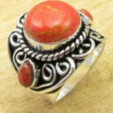 Red Turquoise-Look Oval Scroll Statement Ring
