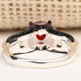 Ruby-Red CZ Black Skull Crown Ring