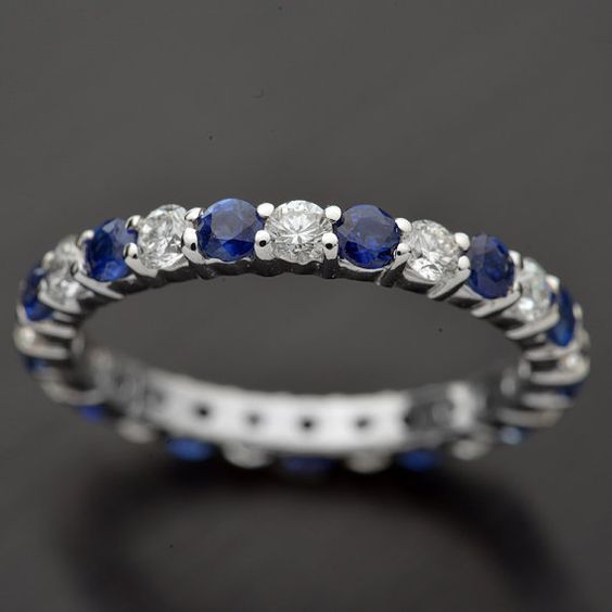 Sapphire-Blue and Clear CZ Eternity Band