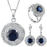 Sapphire-Blue Round CZ Halo Jewelry Set