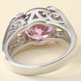 Pink Round CZ Leaf Prong Statement Ring