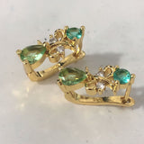 Aqua Pear CZ Gold Vine Lever-Back Earrings