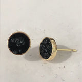 Black Enamel Crystal Disc Stud Earrings