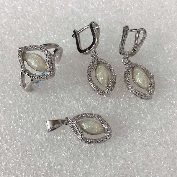Opal-Look Marquise Halo Jewelry Set