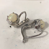 White Opal-Look Round Heart Leverback Earrings