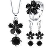 Black CZ Flower Drop Jewelry Set