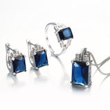 Sapphire-Blue Emerald-Cut CZ Jewelry Set
