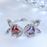 Red and Purple CZ Flower Bypass Ring