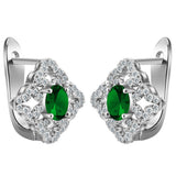 Green Oval CZ Rhombus-Frame Leverback Earrings