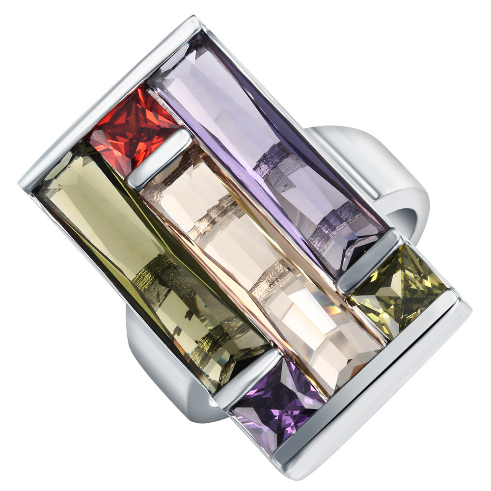 Multicolor Baguette CZ Wide Statement Ring