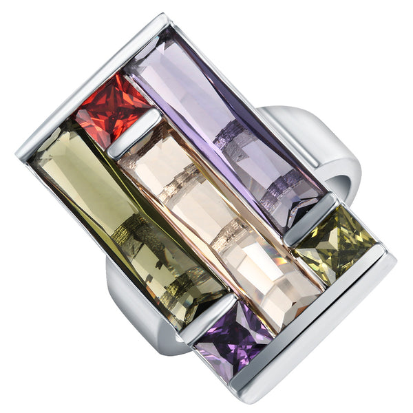 Multicolor Baguette CZ Wide Statement Ring