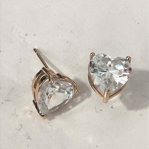 Clear Heart CZ Stud Earrings
